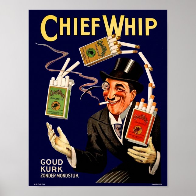 Póster Aviso de cigarrillos Chief Whip de los años 1920 (Frente)