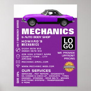 Póster Aviso de coches clásicos, mecánica automática y re