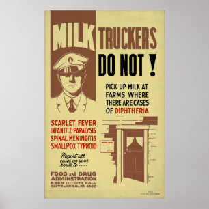 Póster Aviso de la FDA 1940 del Camionero Leche WPA Vinta