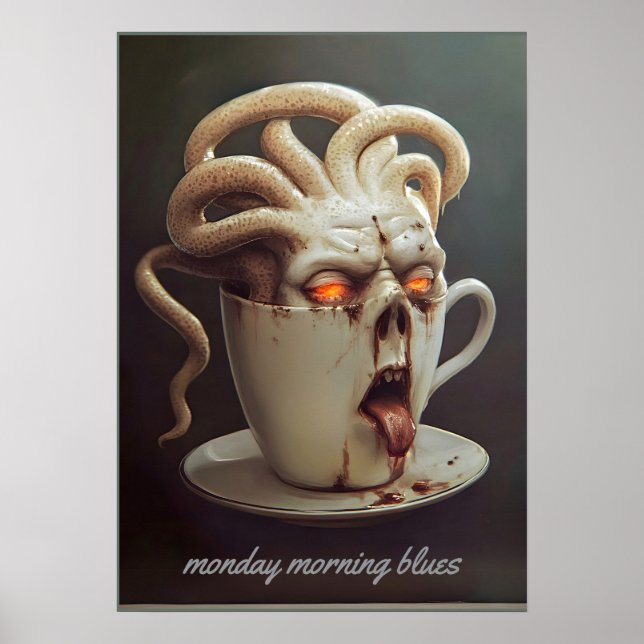 Póster Aviso de nivel de cafeína blues de la mañana del l (Frente)