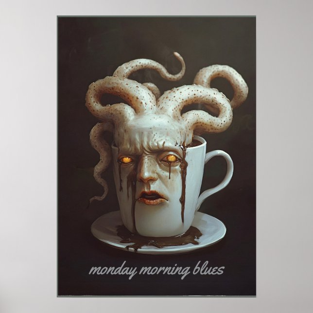 Póster Aviso de nivel de cafeína blues de la mañana del l (Frente)