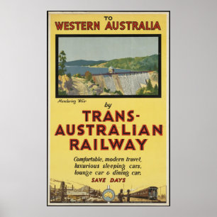 Póster Aviso de Poster de viajes en tren de Australia