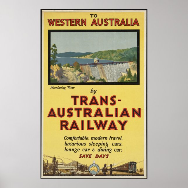 Póster Aviso de Poster de viajes en tren de Australia (Frente)