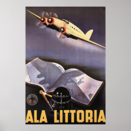 Póster Aviso de viaje retro de ALA LITTORIA Airlines Ital