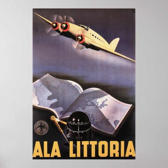 Póster Aviso de viaje retro de ALA LITTORIA Airlines Ital (Frente)