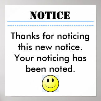 Póster AVISO, Gracias por notar este nuevo no...