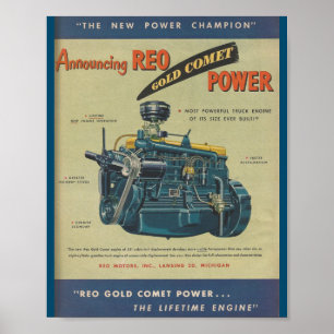 Póster Aviso MOTOR DE Camión REO Gold Comet 1949