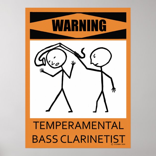 Póster Aviso Poster de Clarinetista Bass Temperamental (Frente)