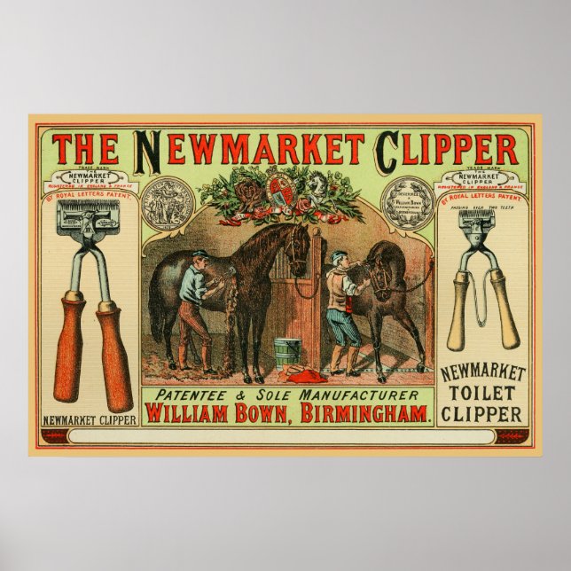 Póster Aviso publicitario de caballos Clipper de Newmarke (Frente)