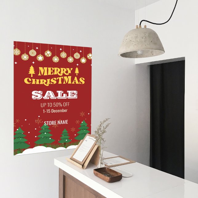 Póster Avisos de venta de negocios de árboles de navidad  (Merry Christmas Pine Tree Business Sale Ads Poster)