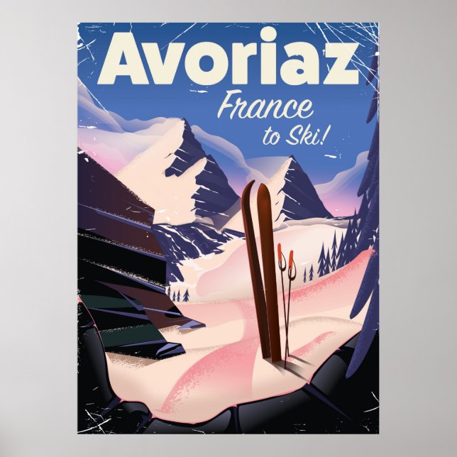 Póster Avoriaz, afiche de viaje para esquí francés (Frente)