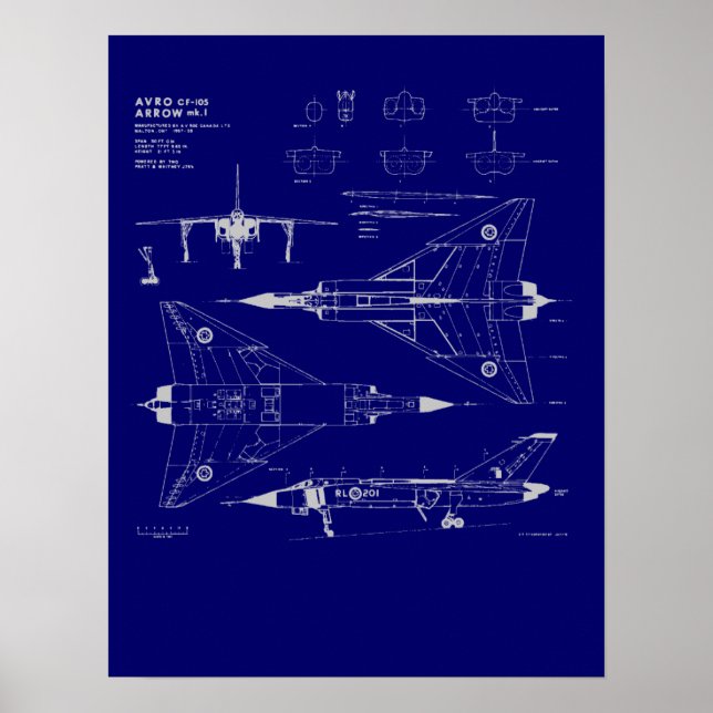 Póster Avro Arrow Blueprint Poster (Frente)