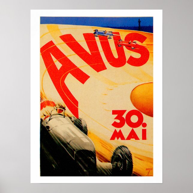 Póster AVUS ~ Vintage Race Car Track Berlin Alemania (Frente)