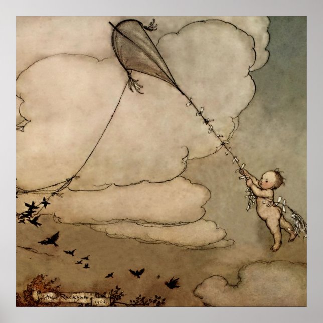Póster “Away On a Kite” de Arthur Rackham (Frente)