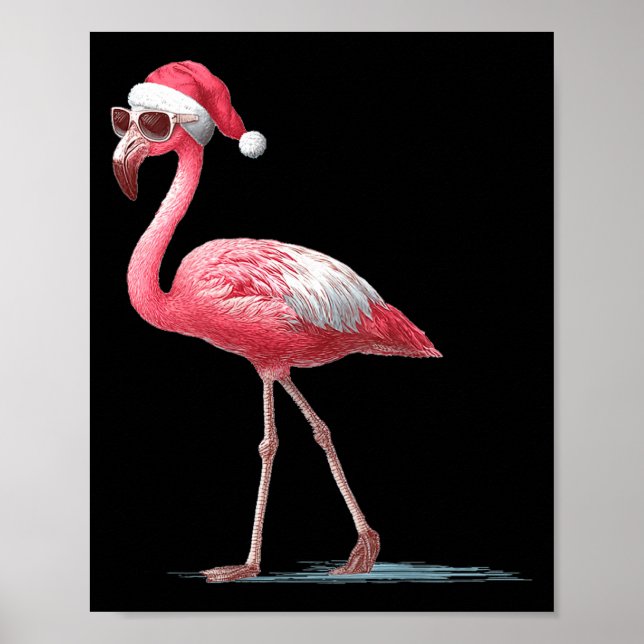 Póster Awesome Cool Flamingo With Christmas Hat And Sungl (Frente)