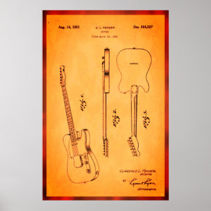 Póster Awesome Electric Guitar Patent Art Cool and Retro
