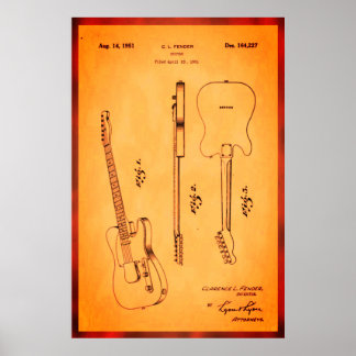 Póster Awesome Electric Guitar Patent Art Cool and Retro