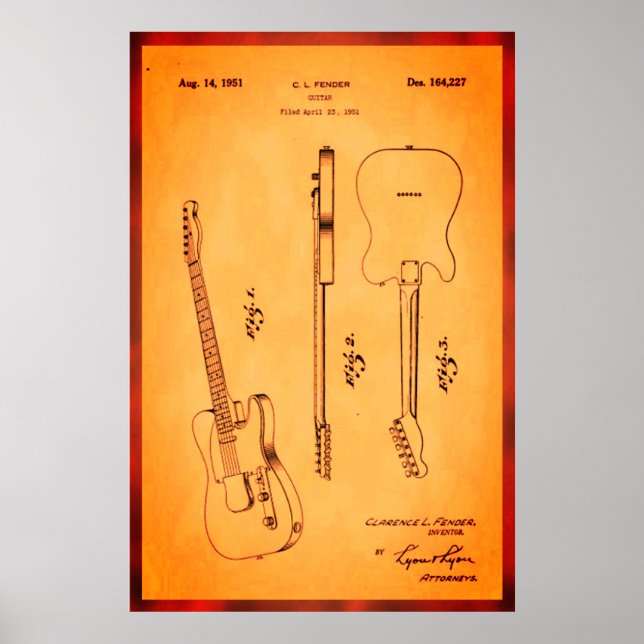 Póster Awesome Electric Guitar Patent Art Cool and Retro (Frente)