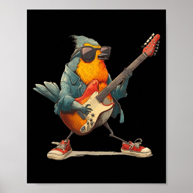 Póster Awesome Robin Bird With Electric Guitar For Boys A (Frente)