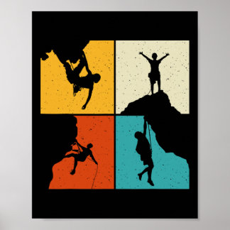 Póster Awesome Rock Climbing Retro Mountain Climber Hiker