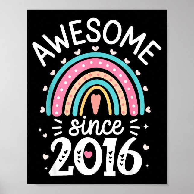Póster Awesome Since 2016 9th Birthday Rainbow Born In 20 (Frente)