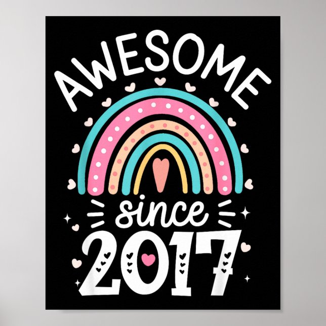 Póster Awesome Since 2017 8th Birthday Rainbow Born In 20 (Frente)