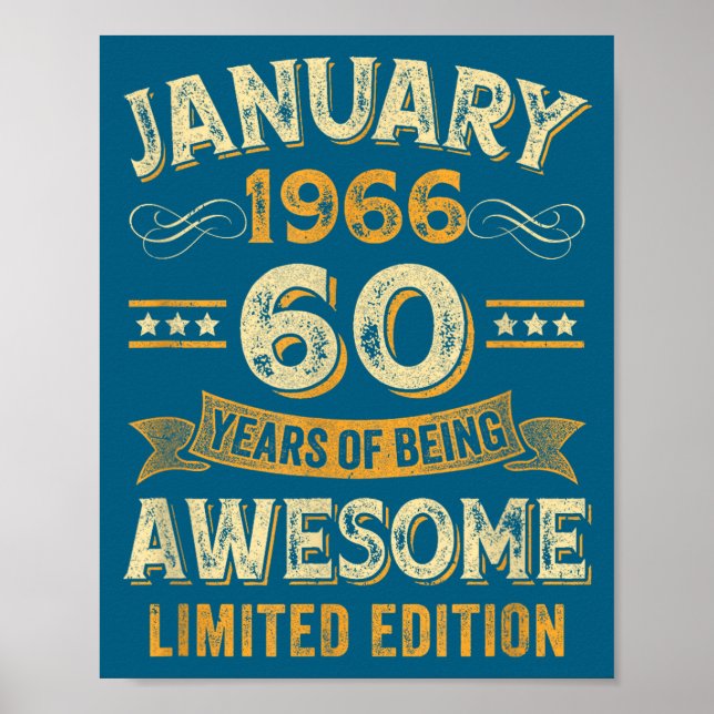 Póster Awesome Vintage January 1966 60th Birthday  (Frente)