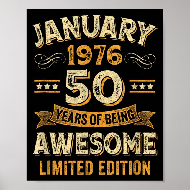 Póster Awesome Vintage January 1976 50th Birthday  (Frente)