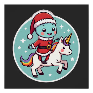 Póster Axolote Unicornio Kawaii Navidad Santa Feliz Navid