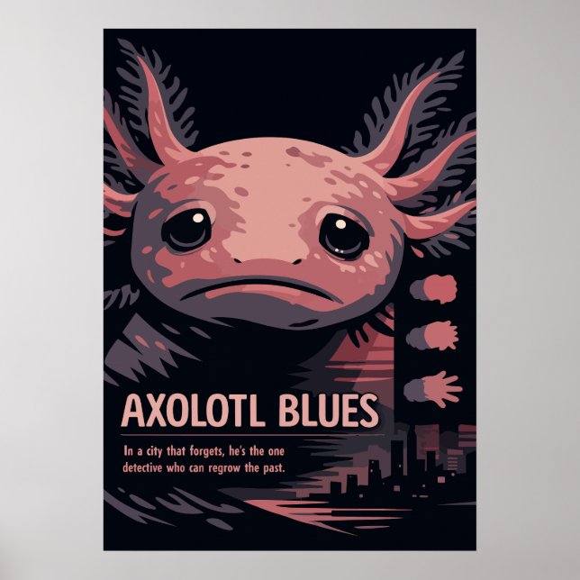 Póster Axolotl Blues Noir Animal Art (Frente)