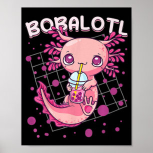 Póster Axolotl Boba Tea Bubble Tea Kawaii Anime Japonés