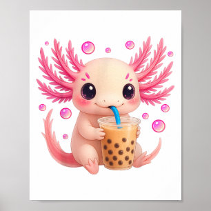 Póster Axolotl Bubble Boba Tea Anime Cute Kawaii Teen Gir