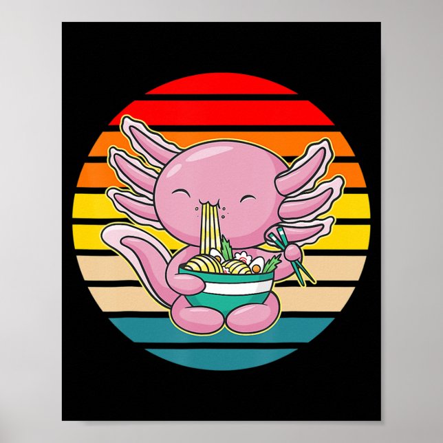 Póster Axolotl Comer Ramen Kawaii Anime Comida Japonesa K (Frente)