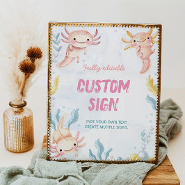 Póster Axolotl Cute Chica Rótulo de mesa de fiesta de cum