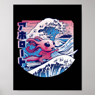 Póster Axolotl Está Surfeando Ola Grande Japonesa Axolotl