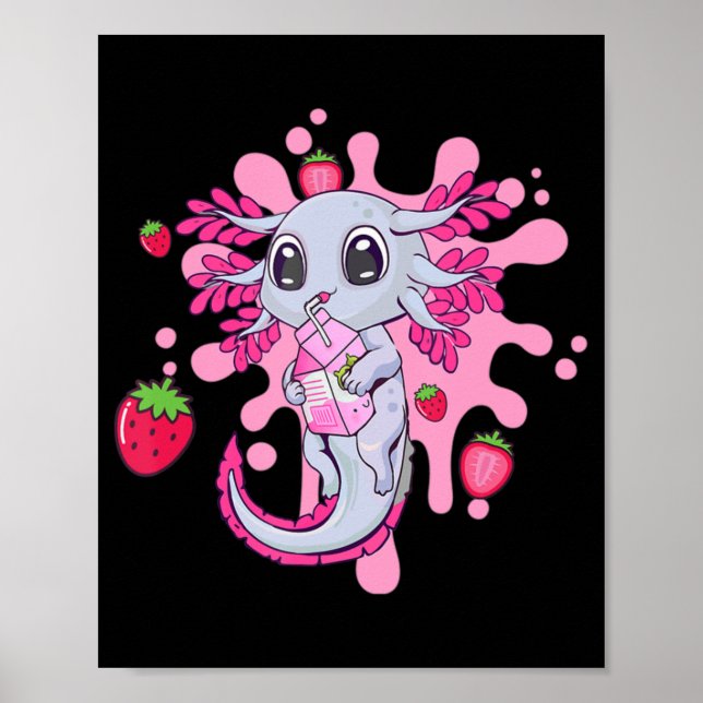 Póster Axolotl Fresa Cute Kawaii Anime Gift Gir (Frente)