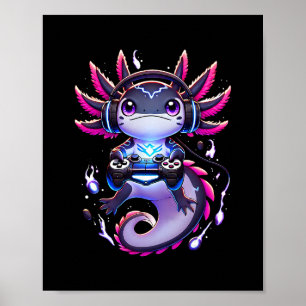 Póster Axolotl Gamer Divertido Videojuegos Retro Chicos C