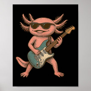 Póster Axolotl Jugando Rock De Guitarra Y Regalo De Rollo