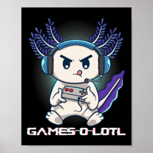 Póster Axolotl Jugando Videojuegos de Consola Gamesolotl