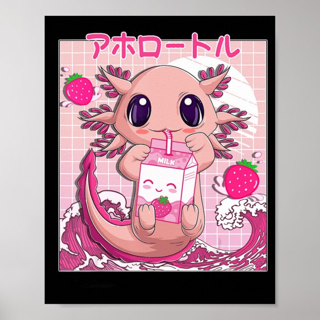 Póster Axolotl Pastel Gótico Fresa Agitación de la leche  (Frente)