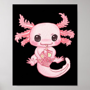 Póster Axolotl Pastel Gótico Fresa Agitación de la leche 