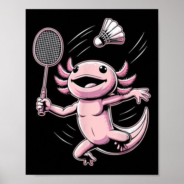 Póster Axolotl Playing Badminton Player Shuttle Sport  (Frente)