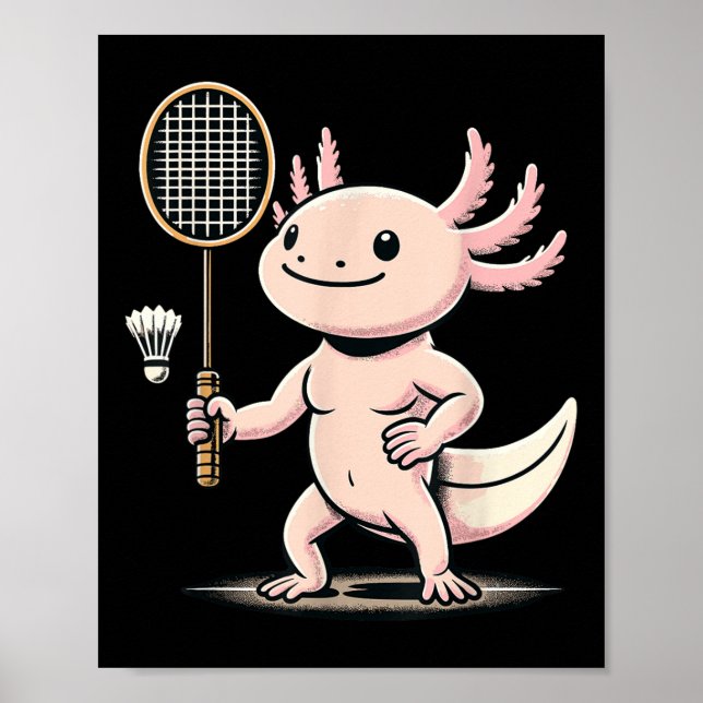 Póster Axolotl Playing Badminton Player Shuttle Sport  (Frente)
