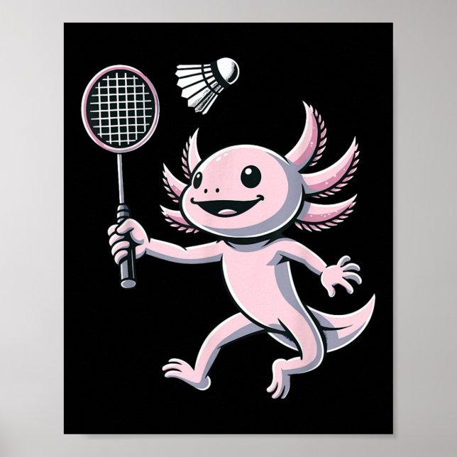 Póster Axolotl Playing Badminton Player Shuttle Sport  (Frente)