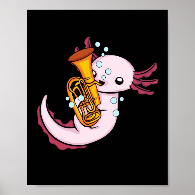 Póster Axolotl Tuba Jugador Cute Axlotl Música Niños Tuba (Frente)