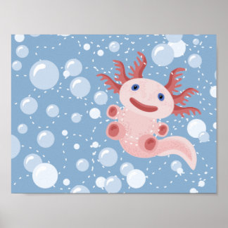 Póster Axolotl y las burbujas Diseño vectorial audaz