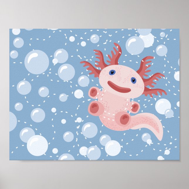 Póster Axolotl y las burbujas Diseño vectorial audaz (Frente)
