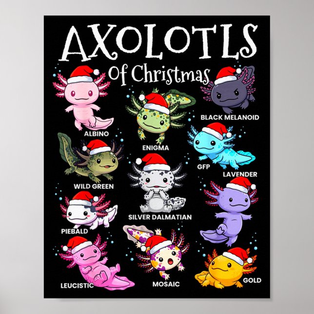 Póster Axolotls Santa Hat Christmas Pajama Cute Animal Ax (Frente)