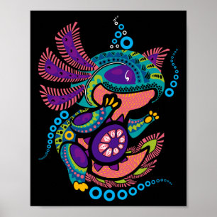 Póster Axolott Art Aztec Mexicano Salamander México Cinco
