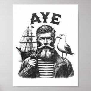 Póster Aye - Marinero Pescador Capitán Con Pipa